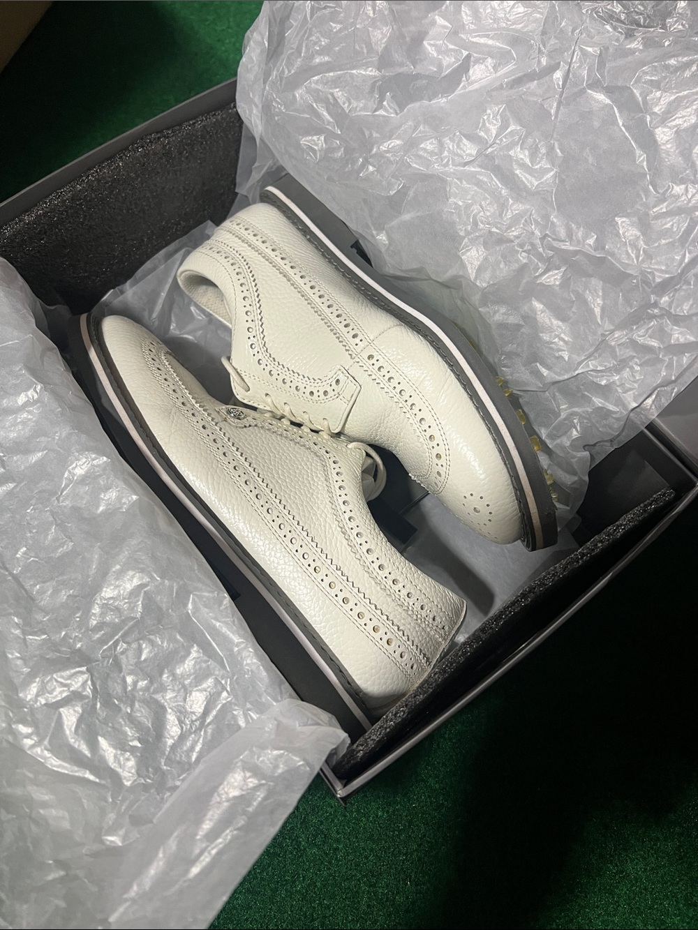 G/FORE White Cream Wingtip Brogues Leather Derby Oxfords